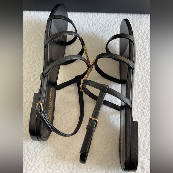 Saint Laurent Cassandra  YSL Logo Calfskin Flat Sandals - Picture 9 of 16